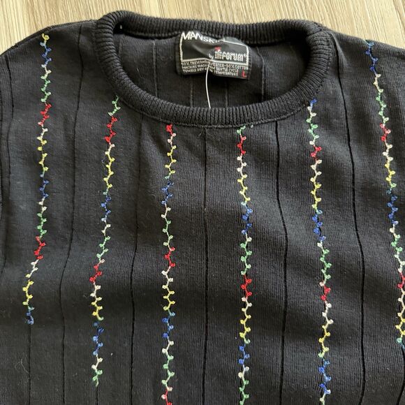 NWT Vintage 70s Manskin by Forum Sportswear Rainbow Stitched Fitted Knit Size L - Picture 2 of 5